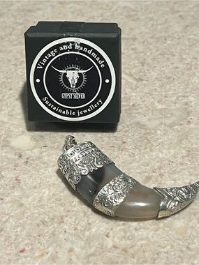 Gypsy Silver - Agate Tusk Charm Reclaimed Silver and Cream - OS - New inBox-OOAK